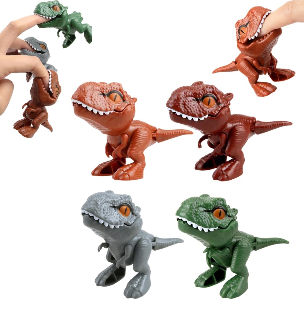 MSPEBEC Paquete de 4, Juguete para morderse los Dedos de Dinosaurio, marioneta de Dedo de Dinosaurio, Estatua de Criatura prehistórica, Dinosaurio jurásico