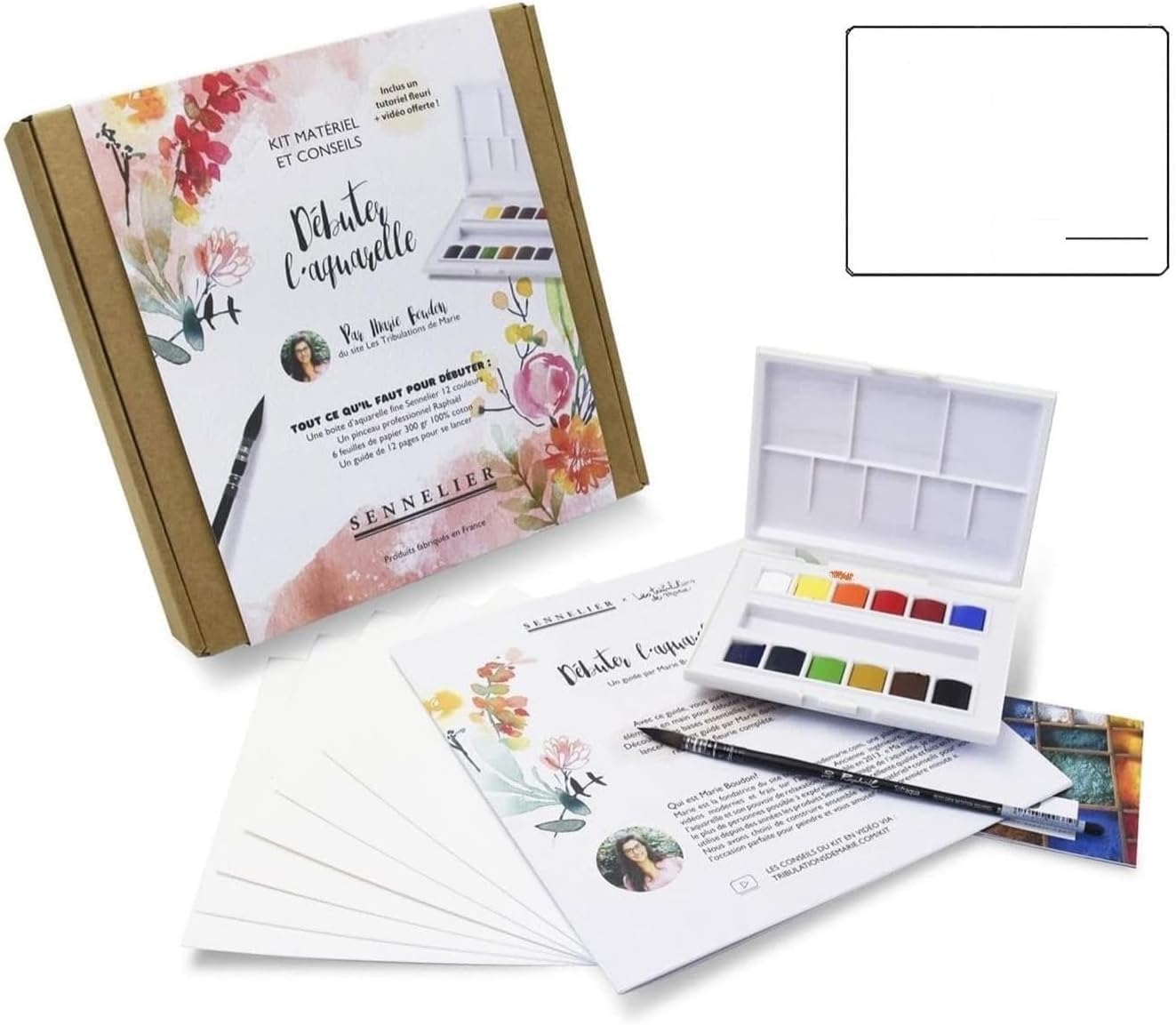 Sennelier Peinture Aquarelle.SET DECOUVERTE - fleuri .kit Marie Boudon et 2 cartes postales