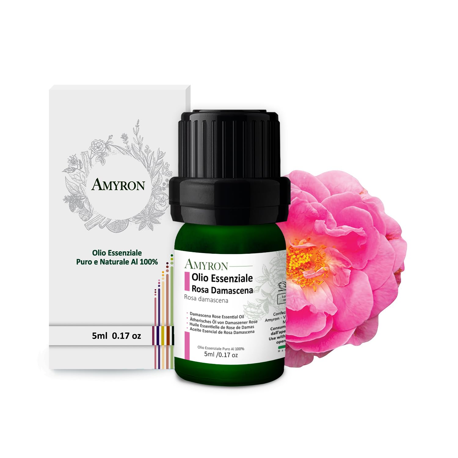 Ätherisches Öl Damaszener Rose 100% Rein 5ml/ 100% Natürlich/Ideal für Aromatherapie und Diffusoren/Aromatische Massagen/Topische Anwendung/Lebensmittelverwendung.