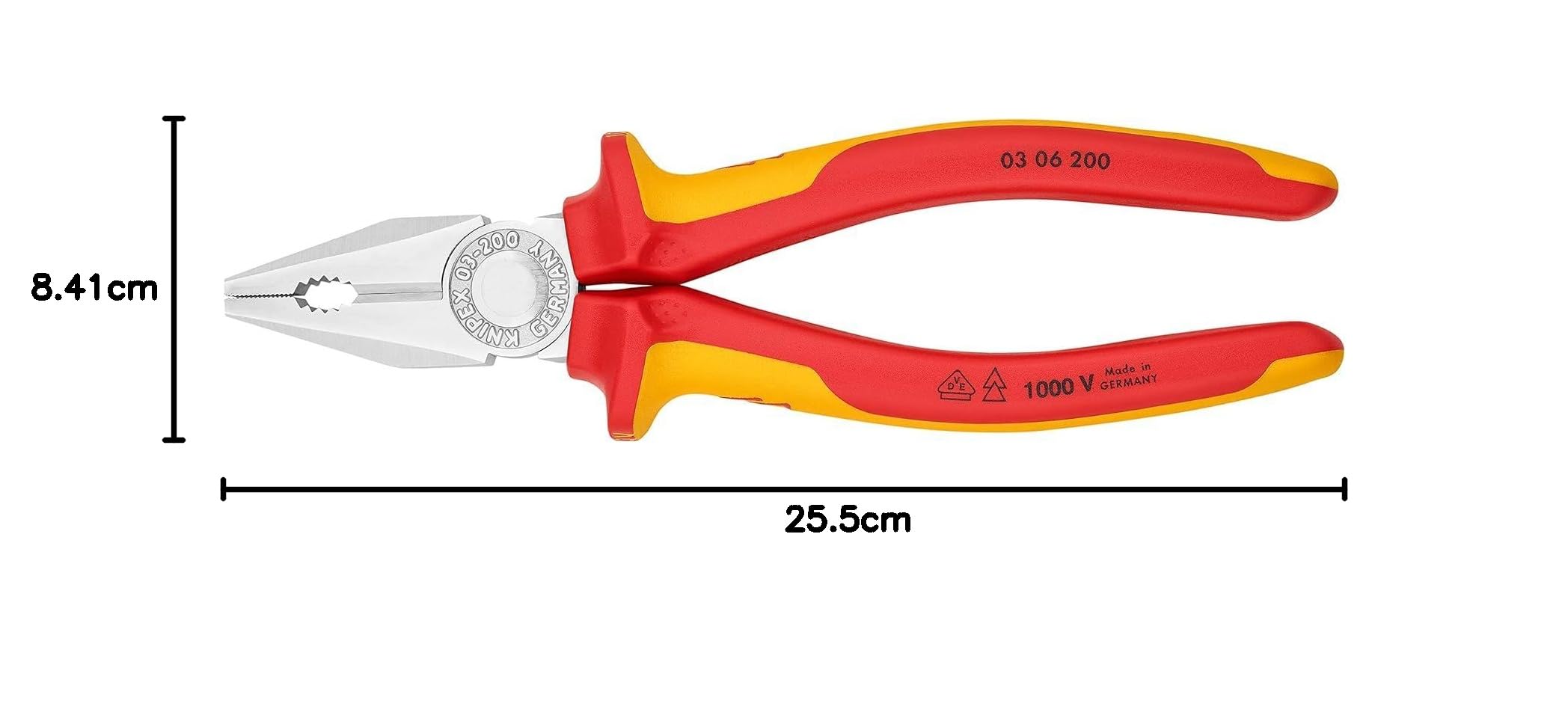 KNIPEX Alicate universal con cartulinas autoservicio cromado aislados con fundas multicomponentes, según norma VDE 200 mm, 03 06 200 SB | Con fundas multicomponentes, certificado VDE 200 mm