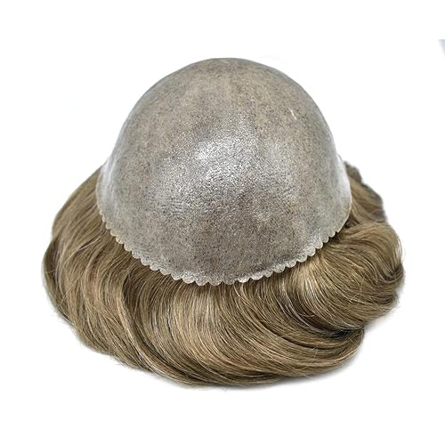 Miniatura 9 de LYRICAL HAIR Toupee para hombres, sistema de reemplazo de prótesis masculina, pieza de cabello suave y fino para hombres, 8 x 10 inyectada de