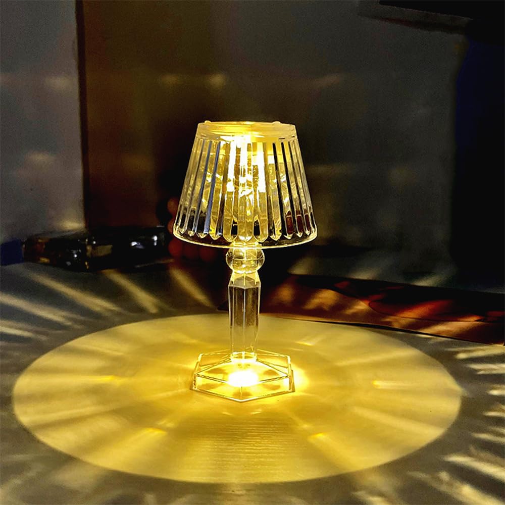 Goodern LED Mini Crystal Diamond Table Lamp,Halloween Creative Warm Bedside Atmosphere Lamp,Clear Small Battery Powered,Detachable Bedroom LED Night Light Shiny Bright Home Lamp Decor Ornament-Stripe