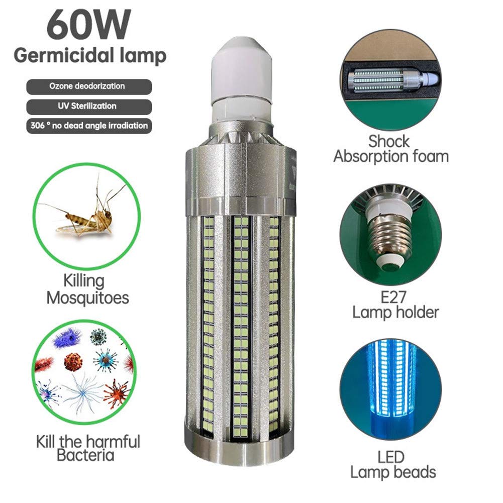 60W UV germicida ha Condotto la Luce UV-C Lampadina E27 / E26 germicida della Lampada di Telecomando Timing Uccisione Virus Mite batteri,UV Bulb + Remote Control