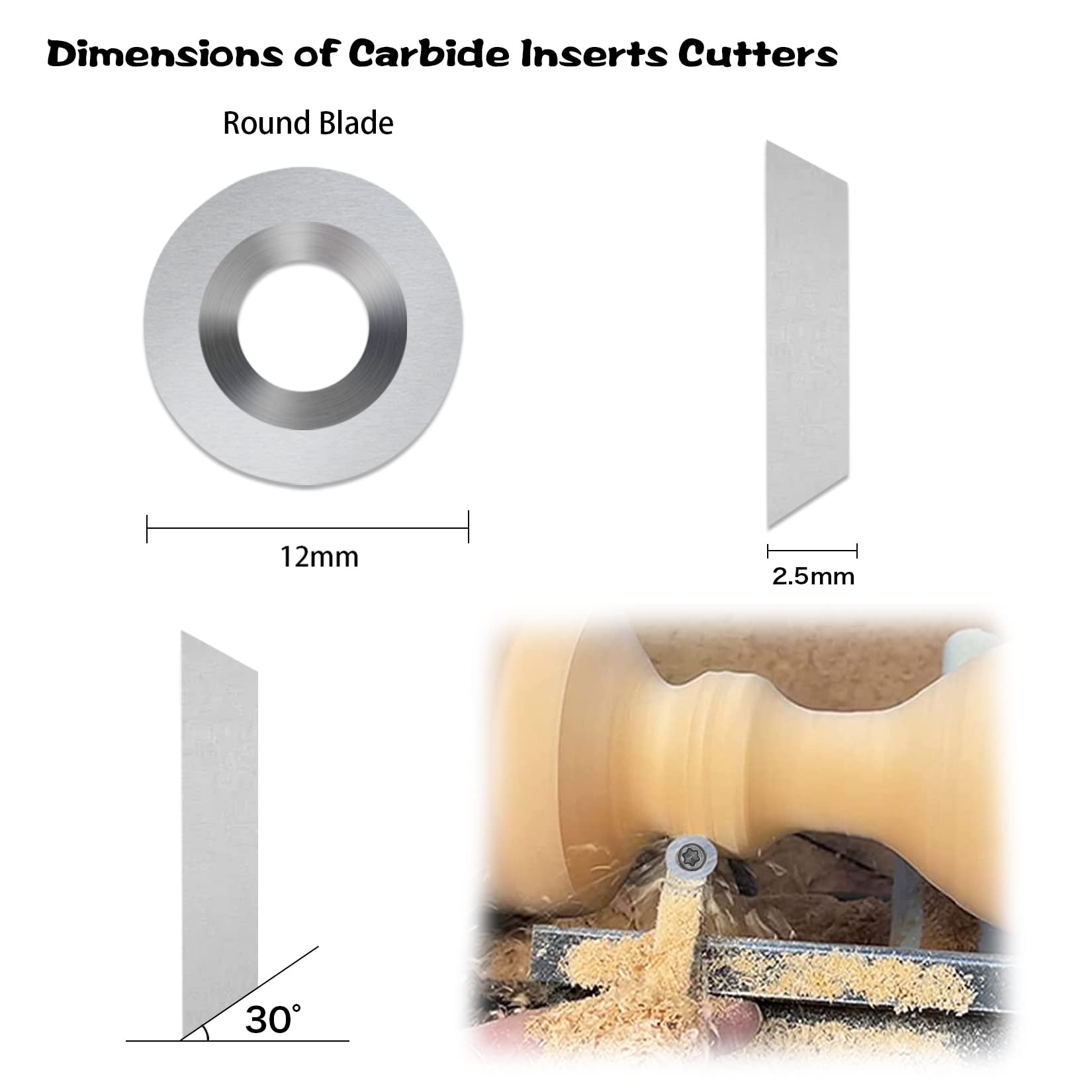Plaquettes de Coupe en Carbure 12 pièces Outils Tournage Bois Inserts en Carbure Gouges Tournage Bois