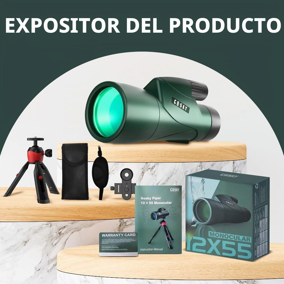 Telescopio monocular Gosky, Piper Monocular de Alta definición 12x55 para Adultos con Prisma BAK4 y Lentes FMC, Monocular liviano y con Adaptador para teléfonos Inteligentes Ideal para observar Aves