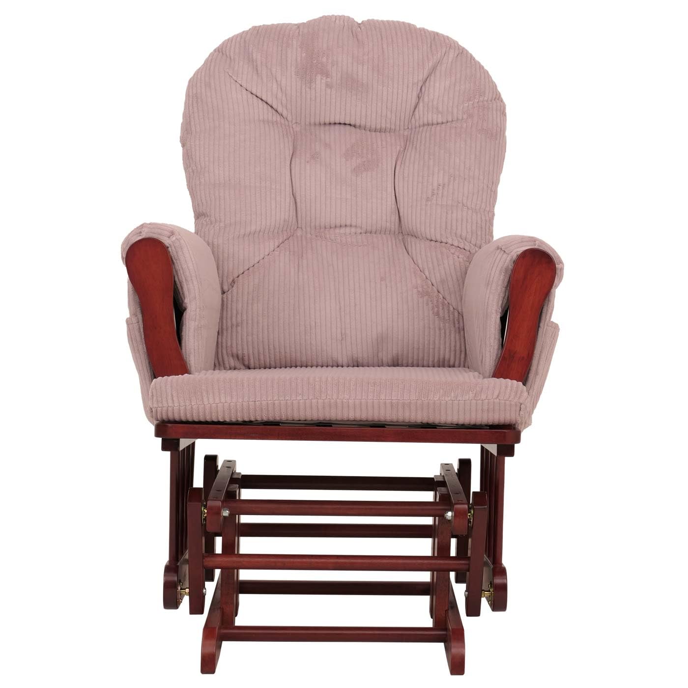 Mendler Poltrona a dondolo HWC-C76 sedia relax poggiapiedi Stoffa/tessuto a coste (320g/m²) - rosa, struttura scura