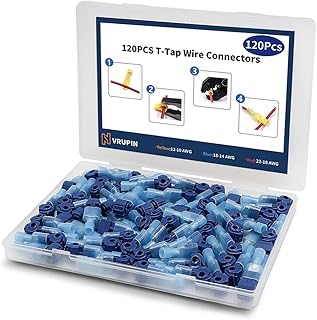 Vrupin 120 PCS T Tap Wire Connectors - Blue 18-14AWG Waterproof Wire Tap Connectors, T Taps for Wiring Automotive, Self Stripping Quick T Splice Electrical Wire Connectors Terminals Kit.