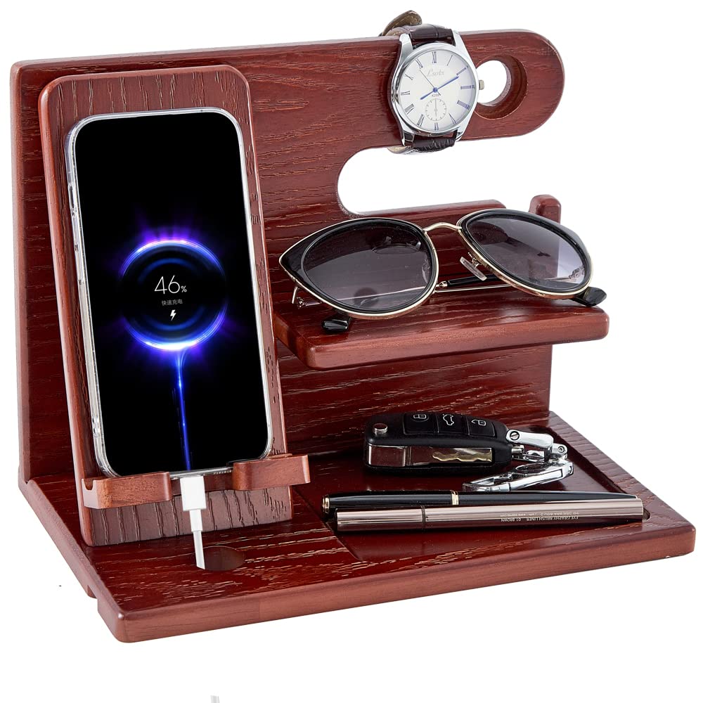 Gifts for Men Christmas Bedside Organiser -Wood Bedside Organiser Birthday Xmas Secret Santa Presents for Husband Wife Anniversary Dad Birthday Nightstand Purse Father Graduation Male Idea