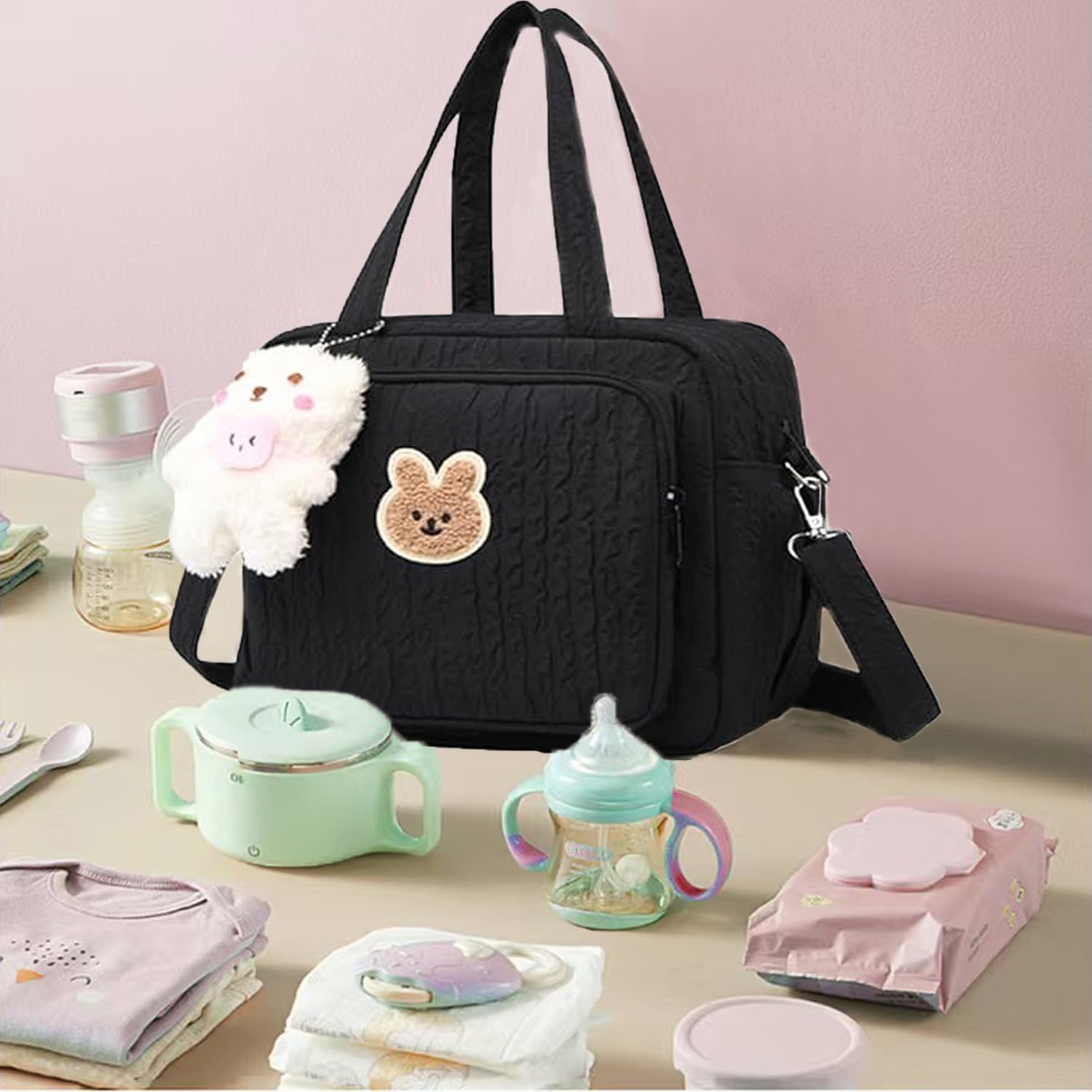 Baby Diaper Bag Tote, Cute Small Crossbody Nappy Mommy Bag, Lightweight Travel & Hospital Multifunction Storage Tote