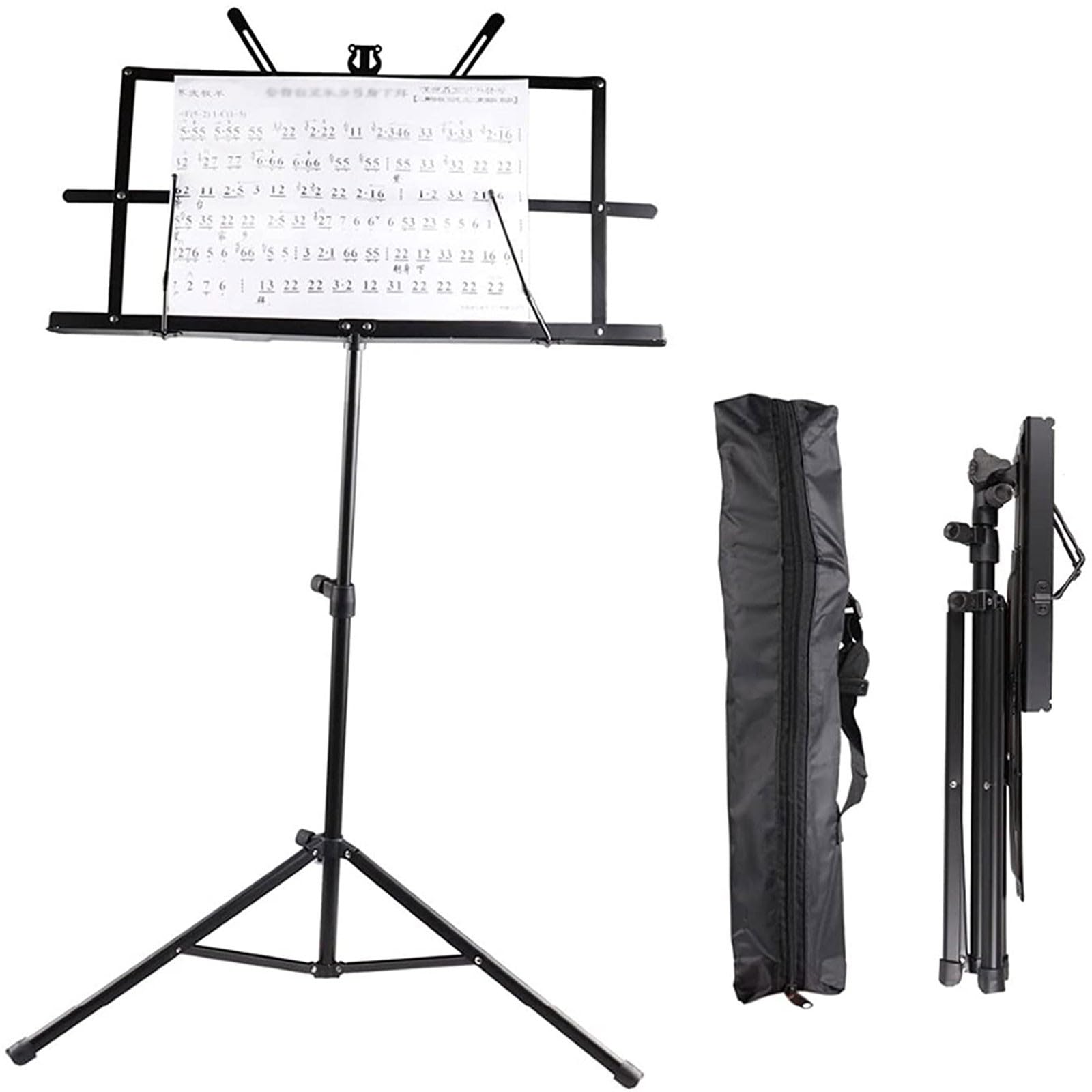 AGARES Atril de partituras portátil, Atril de partituras Plegable, Atril de partituras de Metal de Altura Regulable, Adecuado para músicos y Profesionales, Color Negro para Practicar