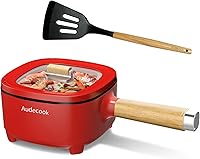 Vista 12 de Audecook Olla Caliente Eléctrica 2L, Sartén Antiadherente con Esmalte Cerámico de 8 Pulgadas, Olla Portátil de Viaje para Ramen/Carne/Arroz