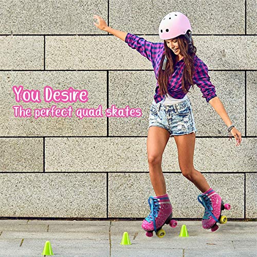 Stmax Roller Skates Women & Girls Quad Derby 4 Wheels Rink Classic Skate Blades For Kids Youth & Adults Skating Shoes Patines Para Niñas Y Mujer Outdoor Vintage Rollerskates Pink Blue Size 5.5 Youth #TOP3