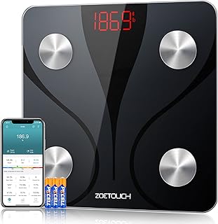 ZOETOUCH Bluetooth Body Fat Scale, Smart Wireless Digital BMI Bathroom Weight Scales, 14 Body Composition Measurements, Accurate Weighing Machine, Works with iOS & Android Devices, 400lbs, Black
