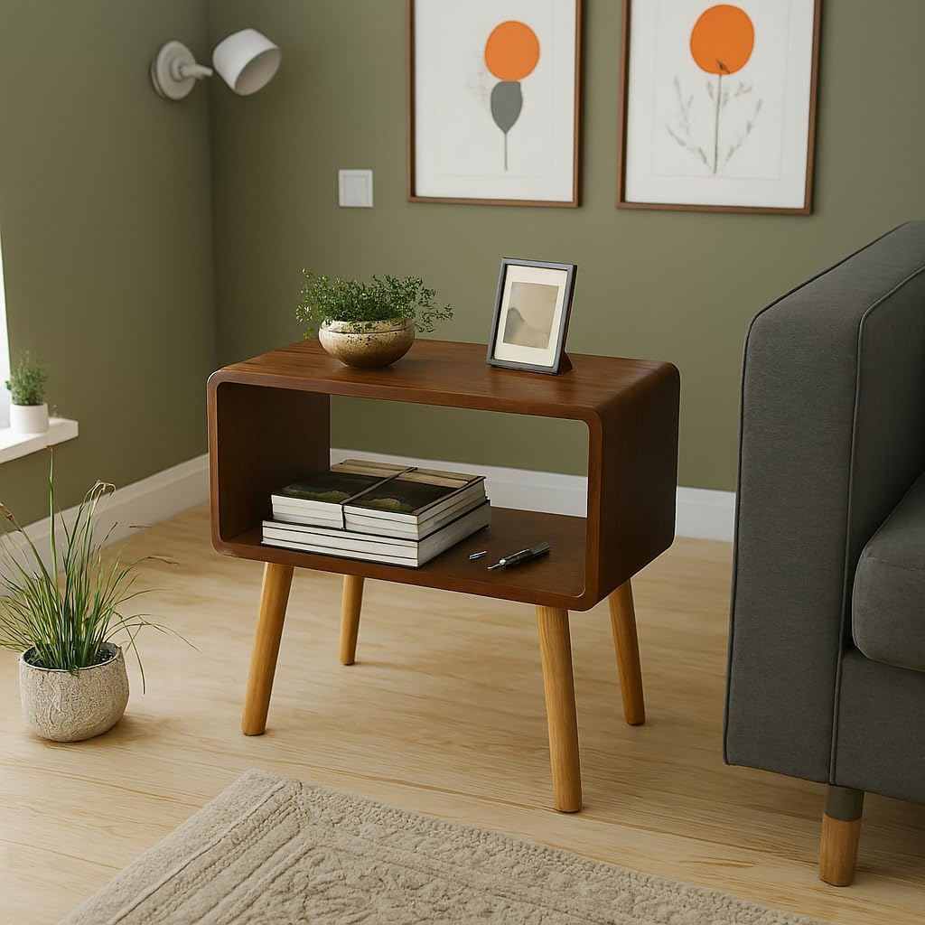Fusiondecor Wooden Bedside Table with Drawer – Small Side Table for Bedroom, Living Room & Office | Compact Storage Nightstand for Bedside Use (Brown)