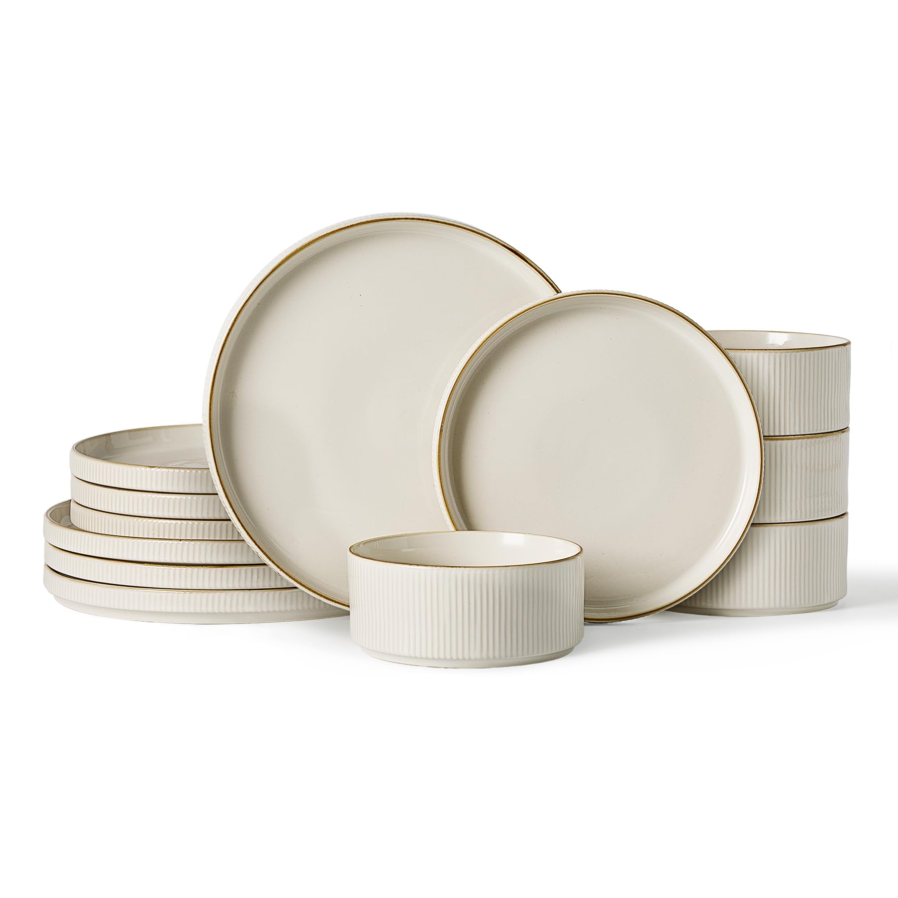 Famiware Star Stoneware Dinnerware Sets, Rimmed Plates and Bowls Set for 4