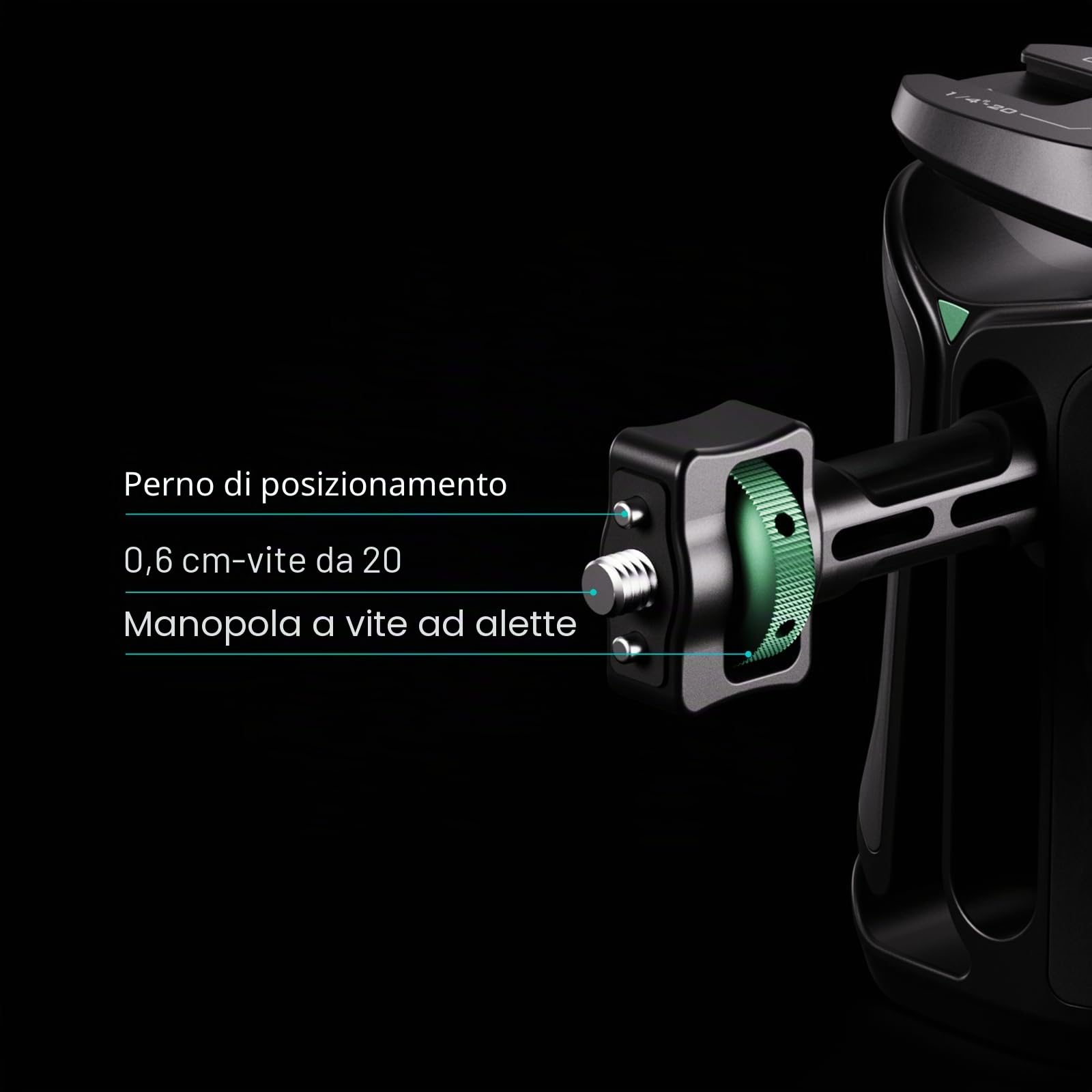 Tilta Xeno Maniglia laterale 1/4″-20 con perni di posizionamento, impugnatura laterale ergonomica per DSLR/Mirorrless fotocamera Rigs e monitor Rigs - Grigio titanio TA-XSH1-TG