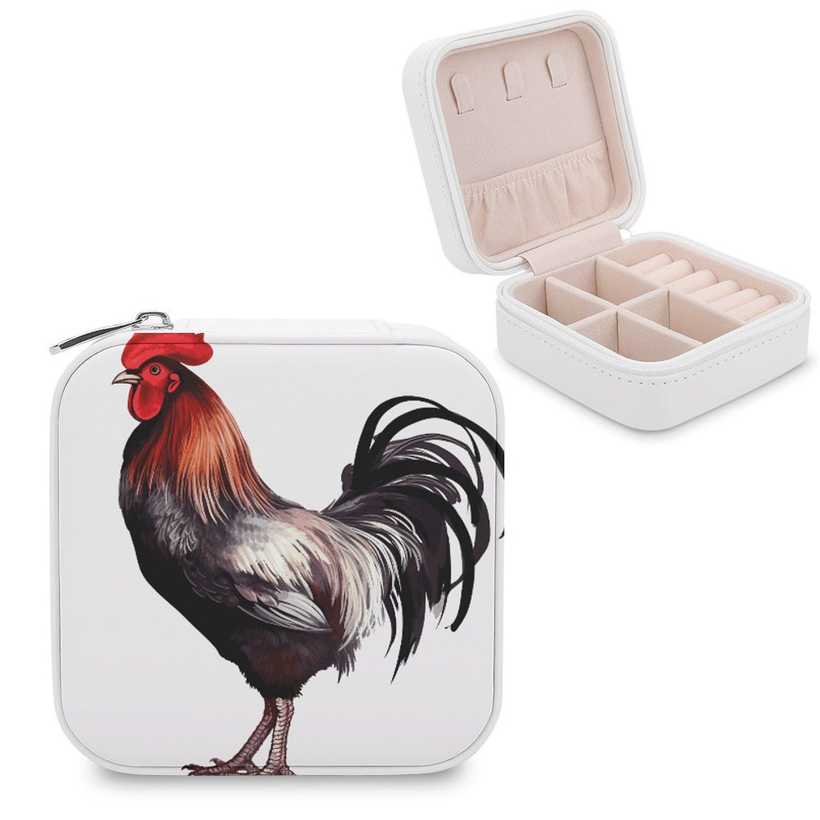 FekiLoot Rooster Jewelry Box Exquisite Jewelry Organizer Silver Gold Trinket Storage Case Multi Compartments Cute Earrings Ring Necklace Holder For Woman Household Gift