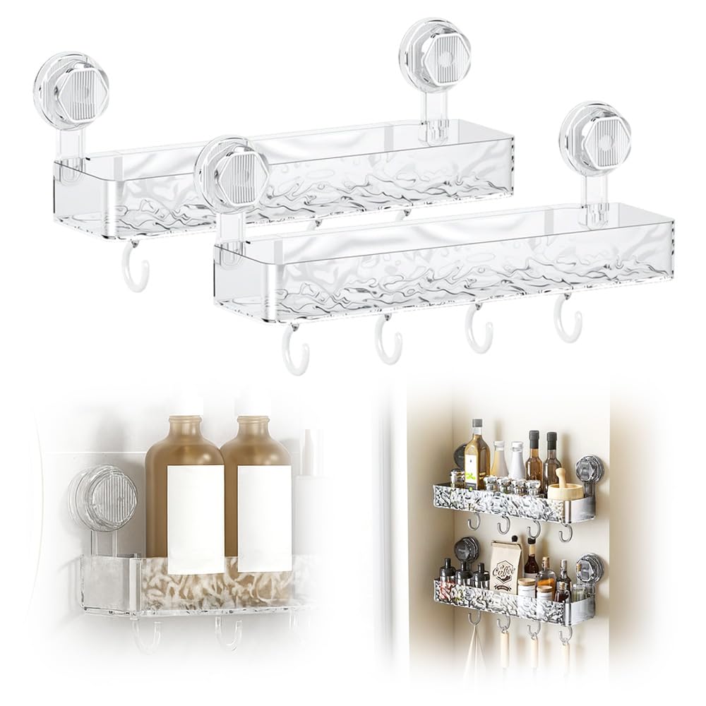 PVZXR Corrugated Suction Cup Storage Holder 2026 New Movable Shower Shelf Suction Cup Shower Caddy Large Capacity Bathroom