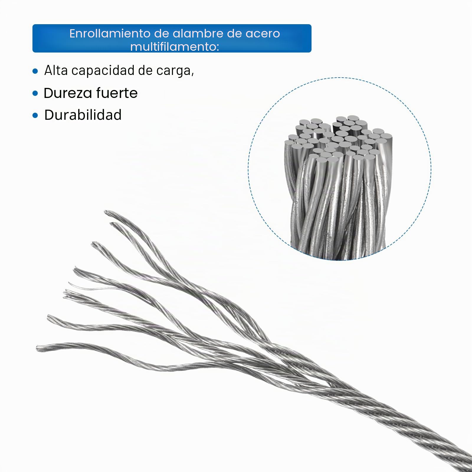 QUARKZMAN Cable de Acero Galvanizado Recubierto de Vinilo 6M / 20 Pies
