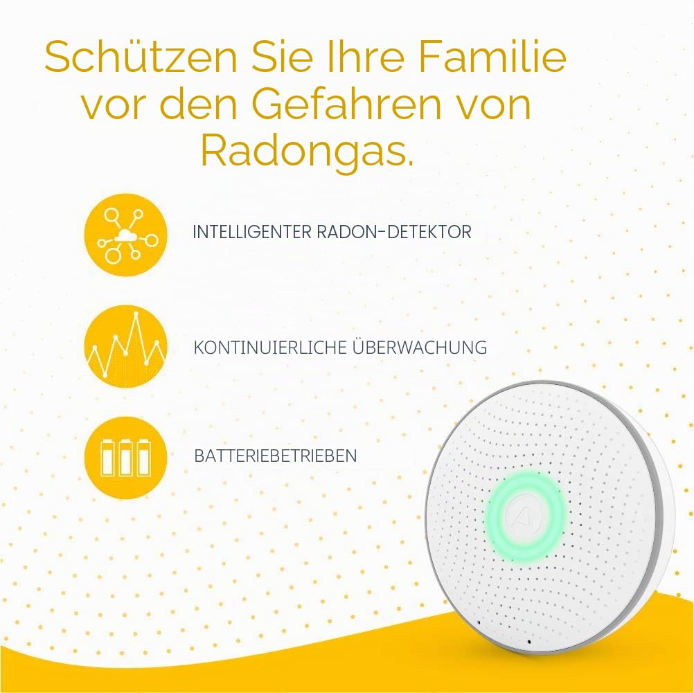 Airthings 2950 Wave Radon – Smartes Radon-Messgerät mit Feuchtigkeits- und Temperaturüberwachung, genau und anwenderfreundlich, kabellos, mit App