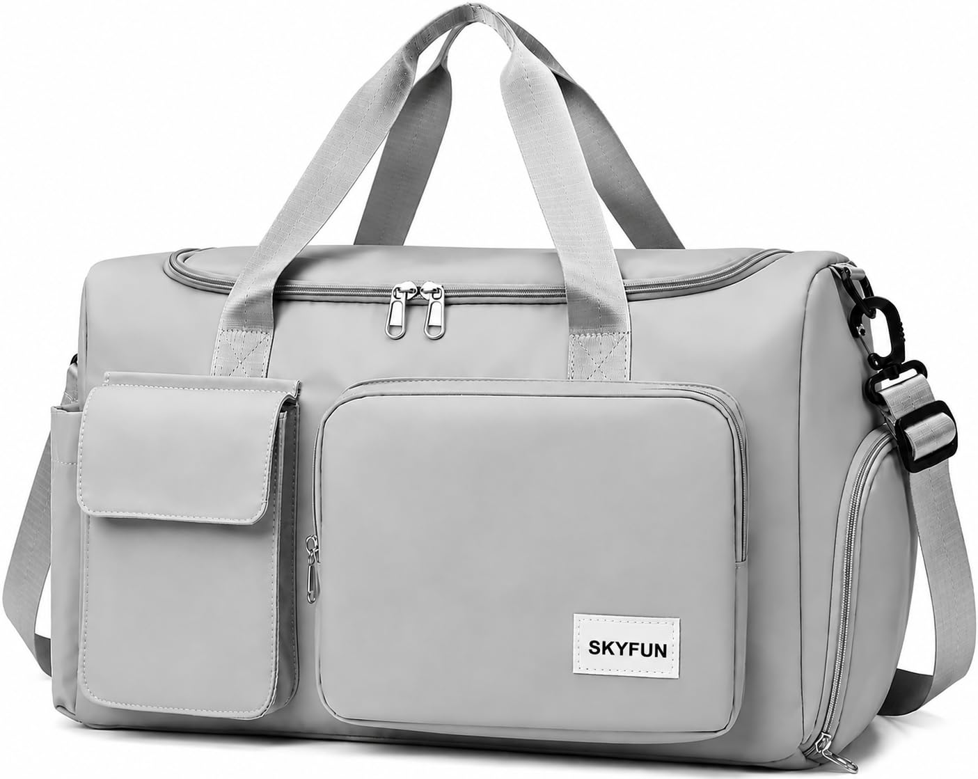 Travel Duffel Bag for Men & Women, Large Weekender Carry-On Bag with Shoe Compartment, Waterproof Gym Sports Overnight Bag, Multi-Pocket Travel Tote with Adjustable Shoulder Strap (Grey)-image-46