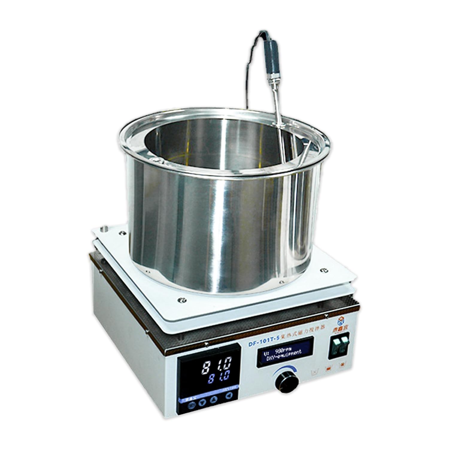 Agitatore Magnetico riscaldante Digitale, Miscelatore a Temperatura costante con sonda PT100 e Vasca in Acciaio Inox per Acqua/Olio (Preparazione Campioni e Test) 5L