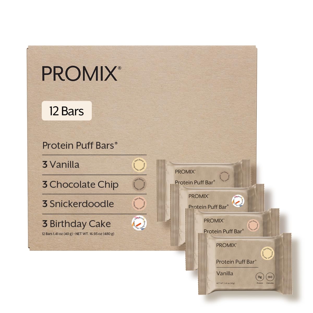 Promix Nutrition Plant-Based Puff Bars, Variety Pack - 12 Bars