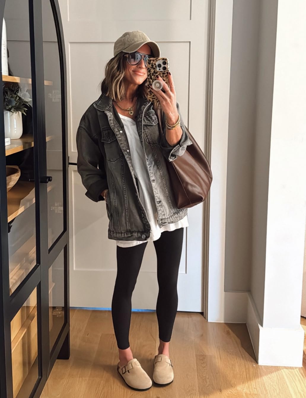 Omoone Women's Oversized Mid Long Denim Jacket Jean Biker Coat: Medium Grey