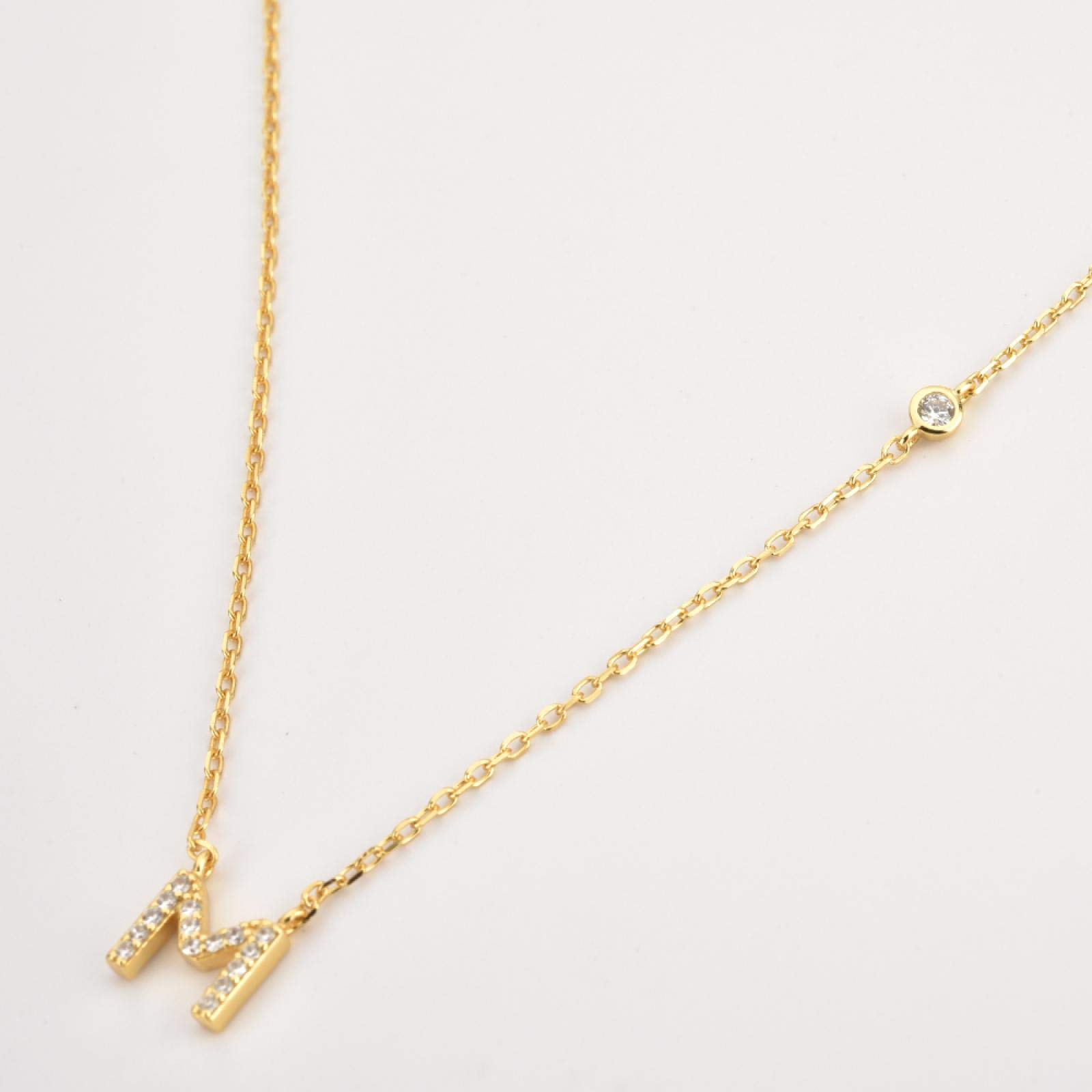 Halskette 925 Silber Gold 26 Buchstaben Zirkon Anhänger Monogramm Halskette Initiale Alphabet Schmuck Abend Party (6 a)