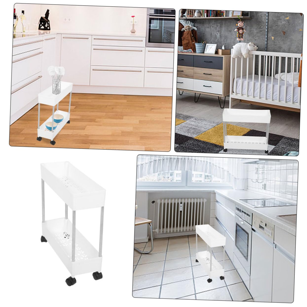 Carrello da Cucina a 3 Livelli Ruote, Struttura in Plastico e Ferro, Salvaspazio per Cucina e Bagno, Organizer Mobile Multiuso