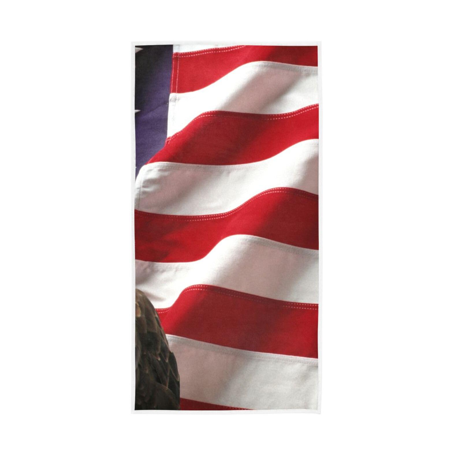 HUYGD American Flag with Eagle Bathroom Hand Towels, 15 x 30 Inches Absorbent Hand Towel, Spa Towels for Facials Colorful Towels for Bathroom