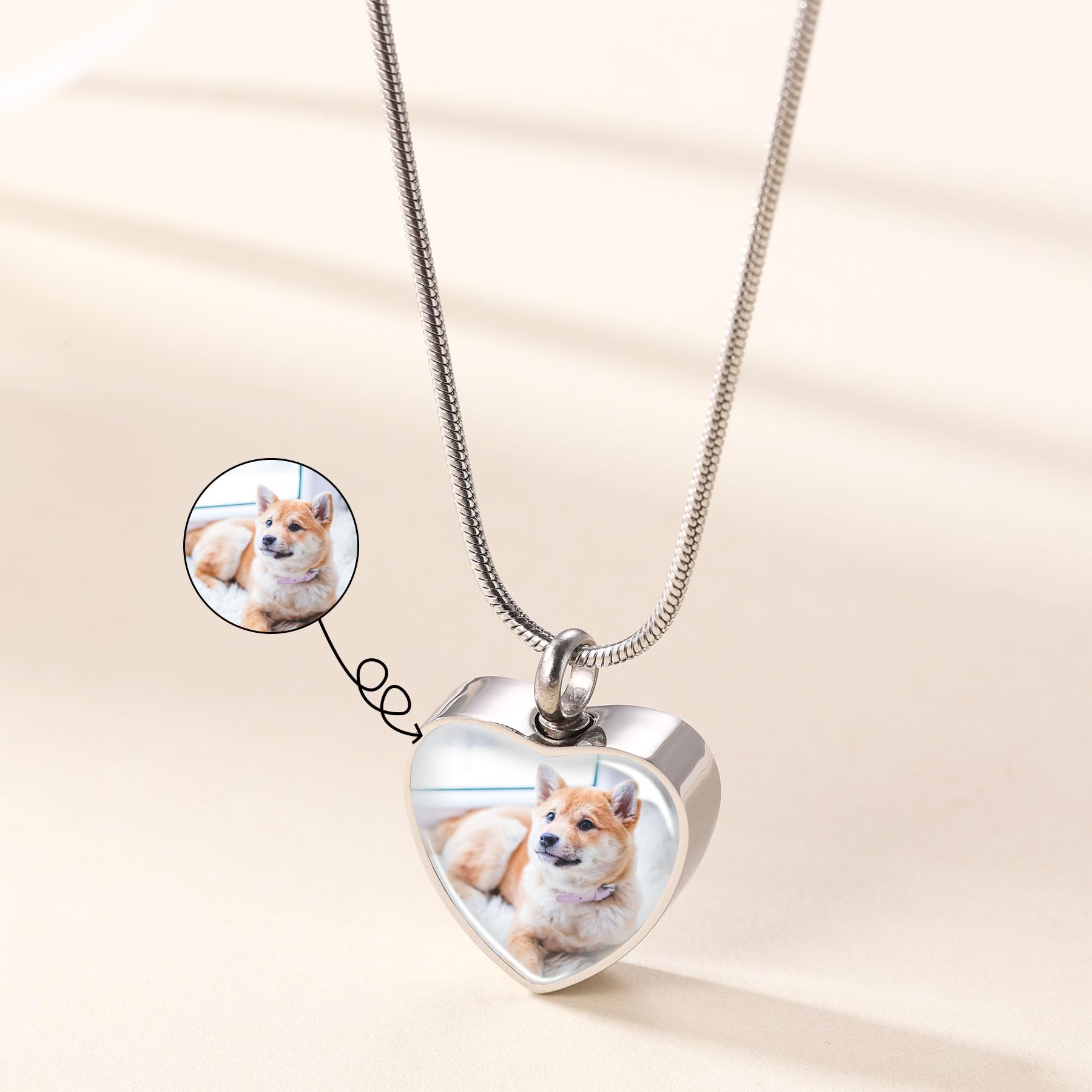 MeMeDIY Personalizzato Cuore Orma di Zampa Ceneri Urna Pendente Collana Personalizzato Nome/Foto/Data per Donna Uomo Animale Domestico Amante Memoriale Cane Gatto Ricordo Dell'animale Domestico
