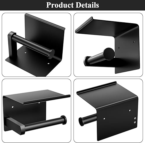 Miniatura 5 de Tindbea Soporte de papel higiénico con estante para teléfono, adhesivo o tornillo, soporte para rollo de papel higiénico, dispensador de