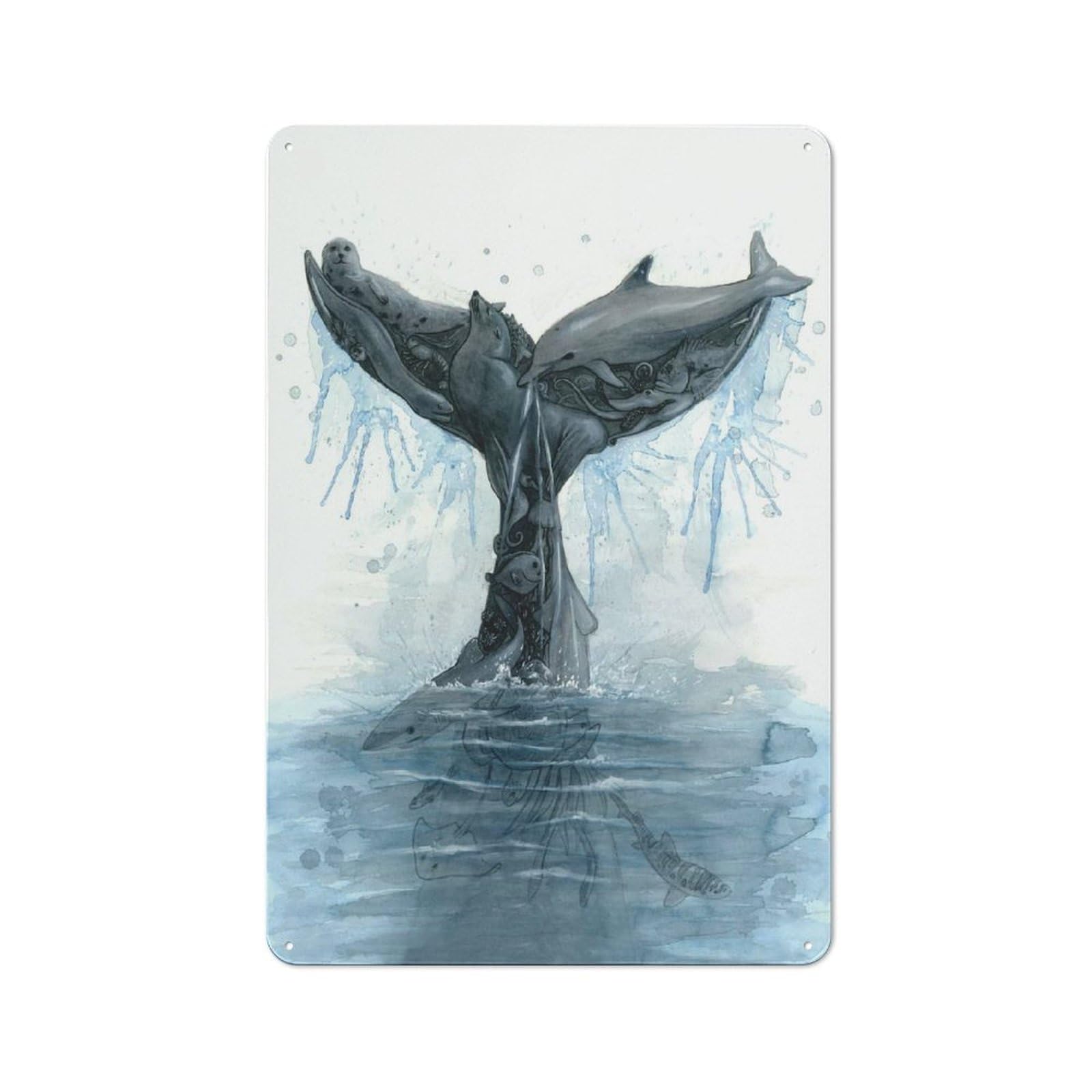 Junmoney Whale Fluke Collage Decorative Tin Plaque With Design 30X20cm, Old Style Bar Wall Plaque For Bar, Kitchen, Garage Or Games Room