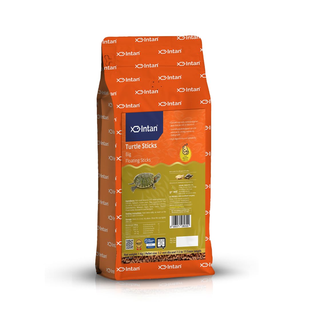 Growel Intan Turtle Sticks (Big 3.2mm x 7.5-11.5mm Floating) | 1Kg - Highly Nutritious Ornamental Fish Food for Turtles, Amphibians & Newts