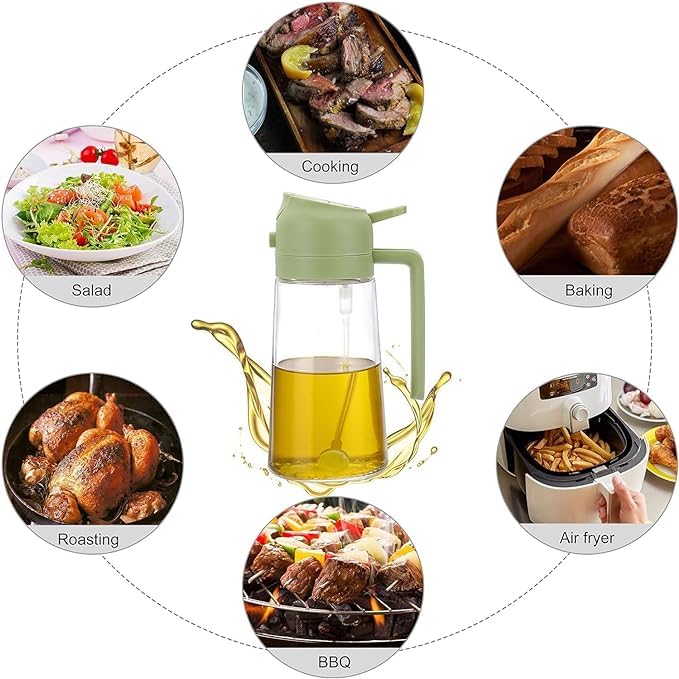 OTISTORES Oil Dispenser Bottle For Kitchen, 2 In 1 Olive Oil Sprayer And Oil Dispenser, Oil Spray Bottle 500Ml/ 17Oz For Cooking, Kitchen, Bbq, Air Fryer, Salad, Baking (Multi Color) - Glass 1