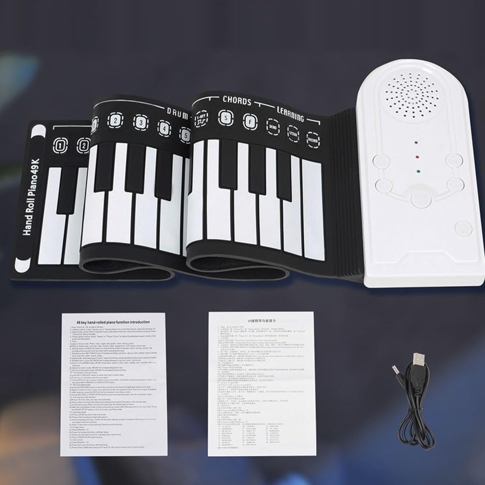 SPORTARC Tastiera elettronica arrotolabile a mano, pianoforte pieghevole e flessibile, 49 tasti, con cavo di ricarica USB, per principianti (nero)