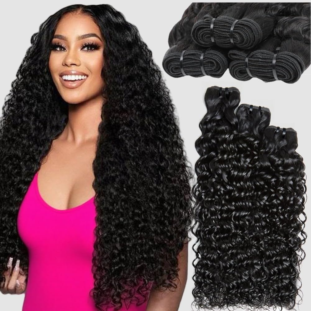 12A Human Hair Bundles 20 22 24 Inch Water Wave Bundles Human Hair 100% Unprocessed Brazilian Virgin Hair Curly Bundle Full and Thick Natural Black