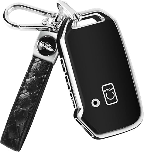 QBUC Funda para llavero Kia, carcasa de TPU con llavero de cuero para Kia Sportage K5 Forte Seltos Sorento Soul Telluride