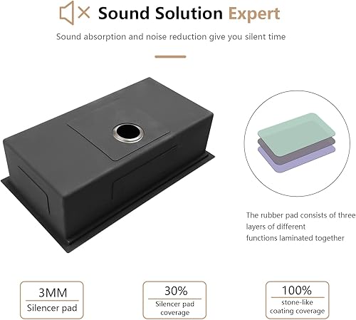 Miniatura 7 de Dcolora DC-U7708 - Fregadero de cocina de acero inoxidable negro de 30 pulgadas, estación de trabajo de montaje inferior, acero inoxidable negro