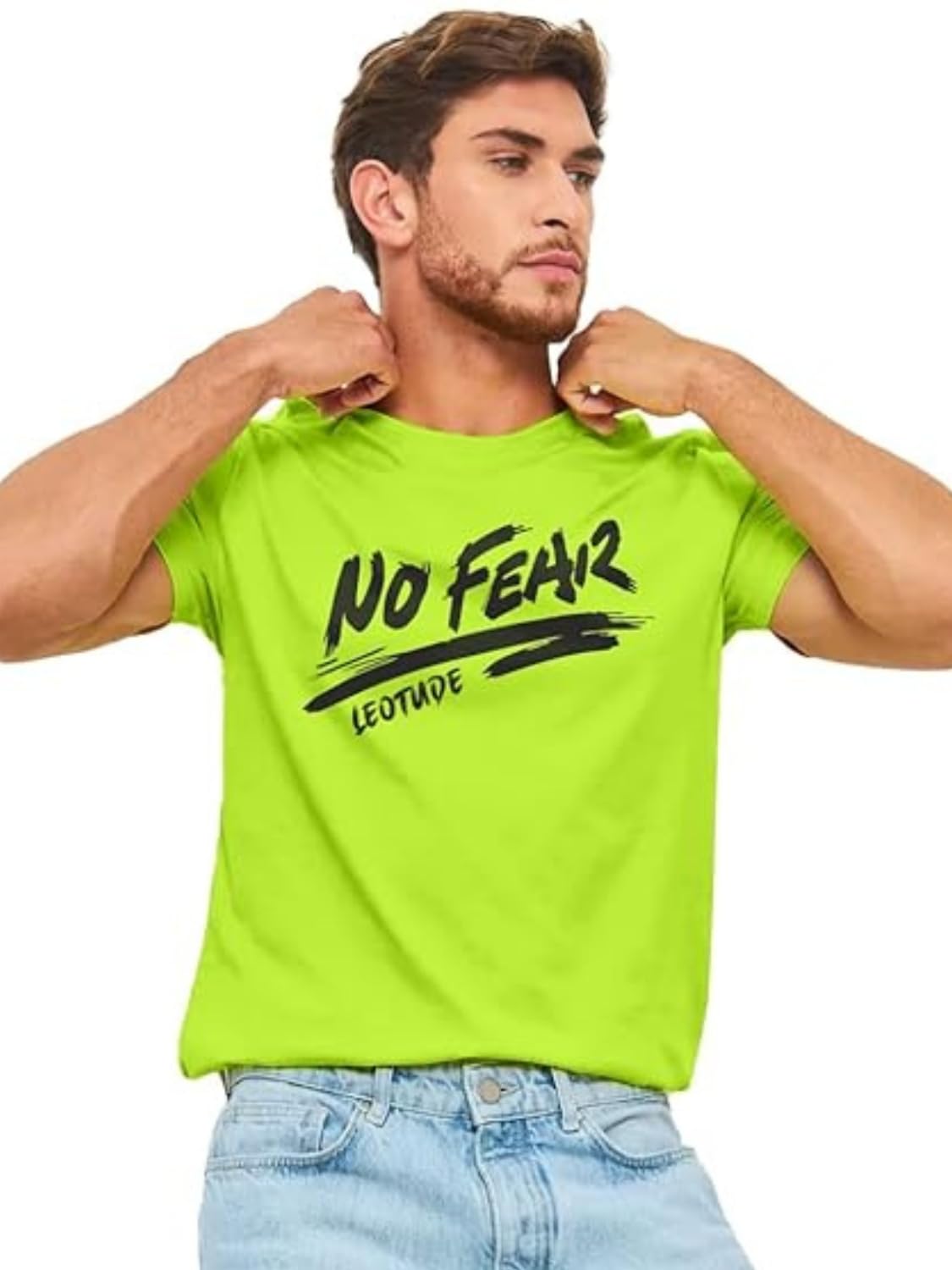leotude Men's Regular Fit Half Sleeve Round Neck Dri-Fit Tshirt (Color Neon Green)-picture-34