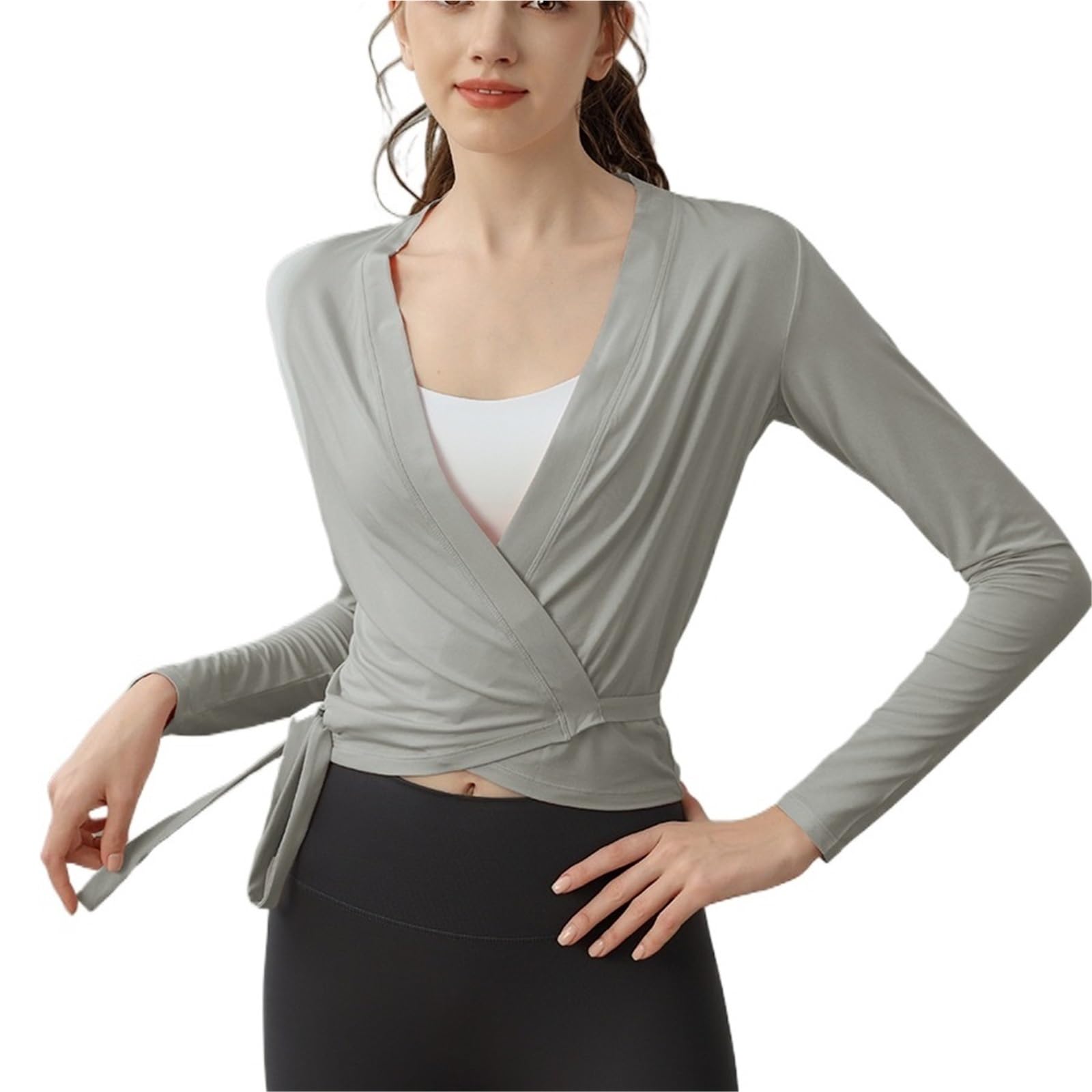 Schlanke Langarm Schnürung vorne offen Shirt Yoga Tops Quick Dry Atmungsaktiv Outdoor Gym Laufen Frauen Sport