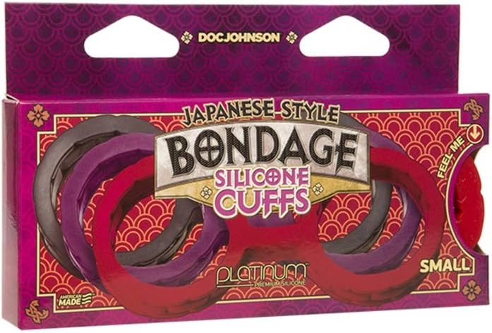 Doc Johnson Japanese Bondage - Silicone Cuffs - Single-piece Premium Silicone Handcuffs for Soft Bondage or Restraint Play - Small - Red