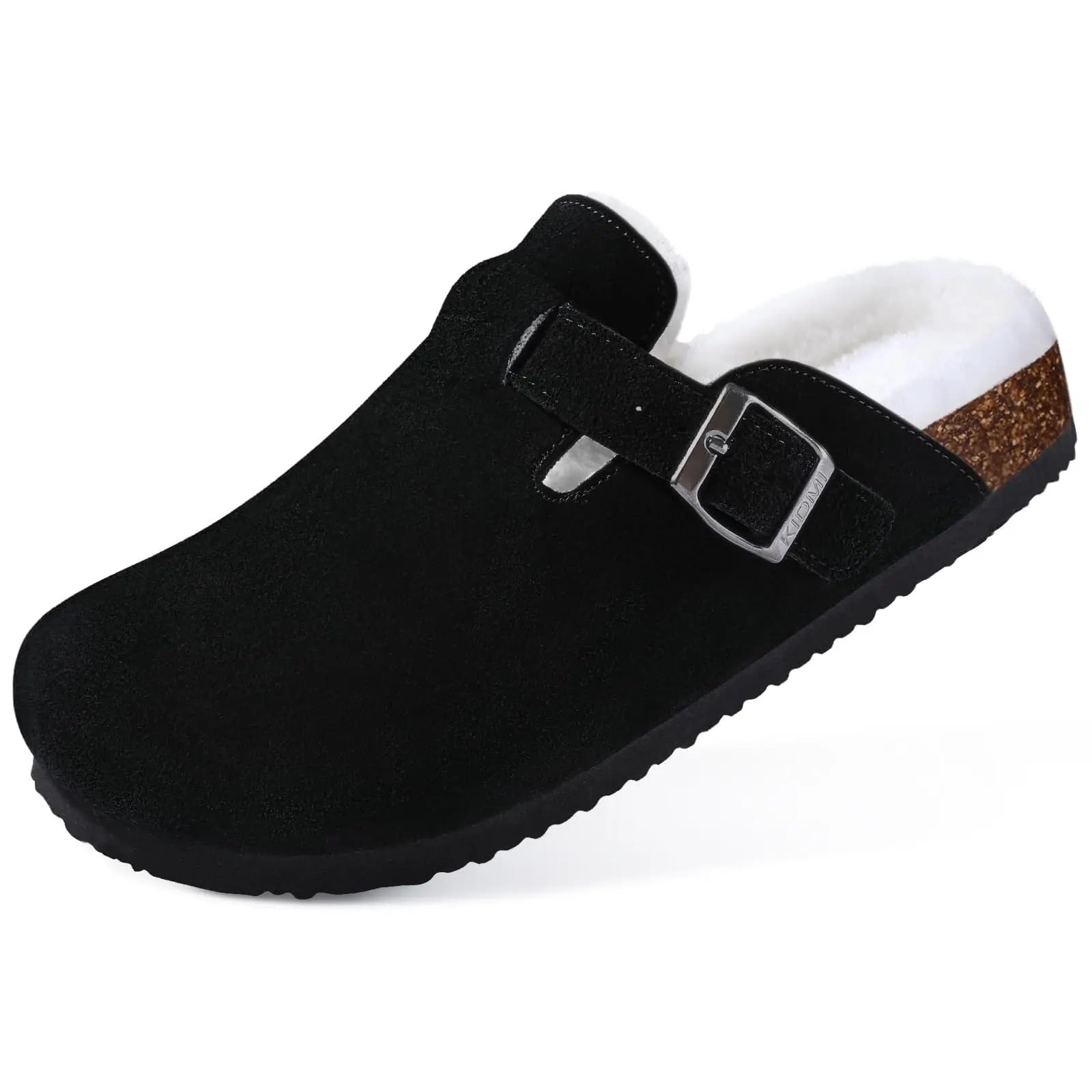 Zuecos de piel invierno, zapatillas casa, zapatos algodón cálidos for interiores y exteriores, tobogán corto femenino