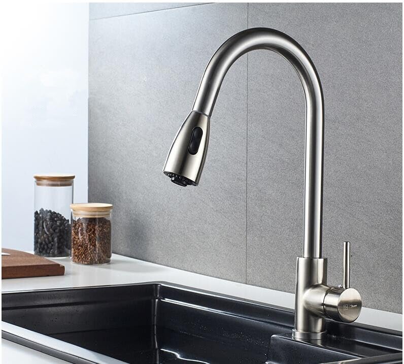 Mitigeur de cuisine argenté robinet extractible pivotant monotrou d'eau