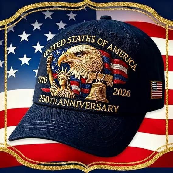 2PCS 250 Anniversary USA Hat Adjustable 250 Year American Anniversary Hat USA Patriotic Caps Retro Embroidered Cap for Men Women Gifts Navy Blue and Red - Image 4