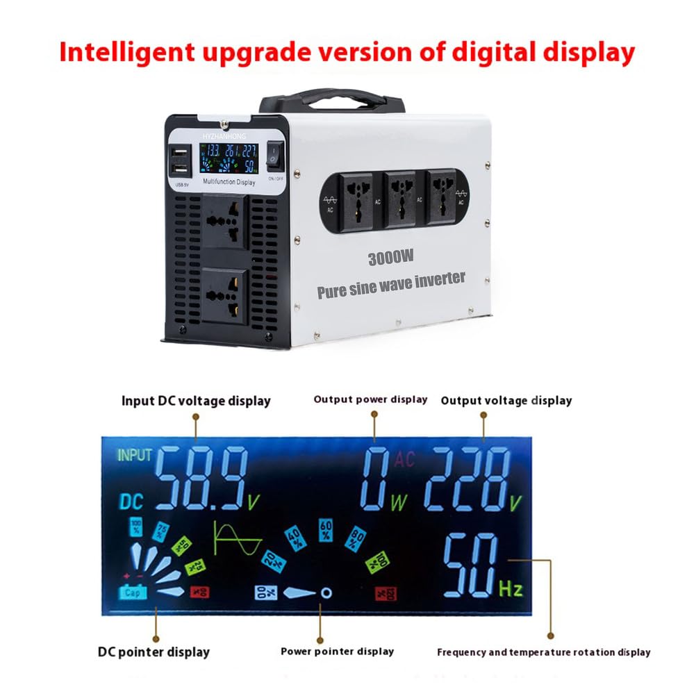 24V to 220V,3000W Przetwornica Ładowarka Falownik Sinusoidalny Czysty AC 12V 24V 48V 60V 72V Wejście DC Wyjście AC z Podziałem Faz do Domu, Kampera, Ciężarówki