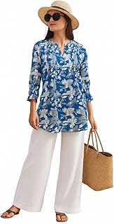 n.h.k.a. Women’s Floral Printed Tunic Top | Lightweight & Breathable Design with Keyhole Neck| Stylish 3/4 Sleeve Long Top with Floral Design-picture-21