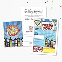 25 Superhero Comic Fill In The Blank Kids Thank You Cards, Hero Bam Pow Themed Girls and Boys Bday Party Note Cards, Unique Adult or Children Birthday, Baby or Bridal Shower Event Supplies and Ideas gallery image