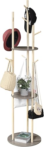 LIWSHWZ Perchero independiente con 3 estantes y 9 ganchos, soporte para perchero, árbol de pasillo para chaquetas, abrigos, sombreros, bolsas, para
